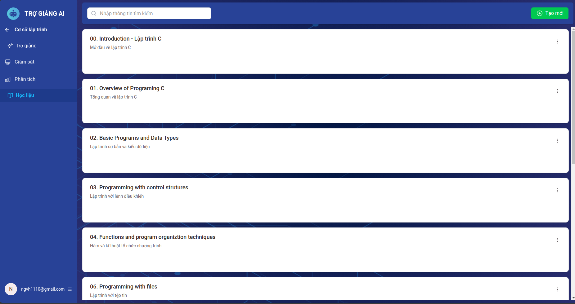 Danh sách Học liệu