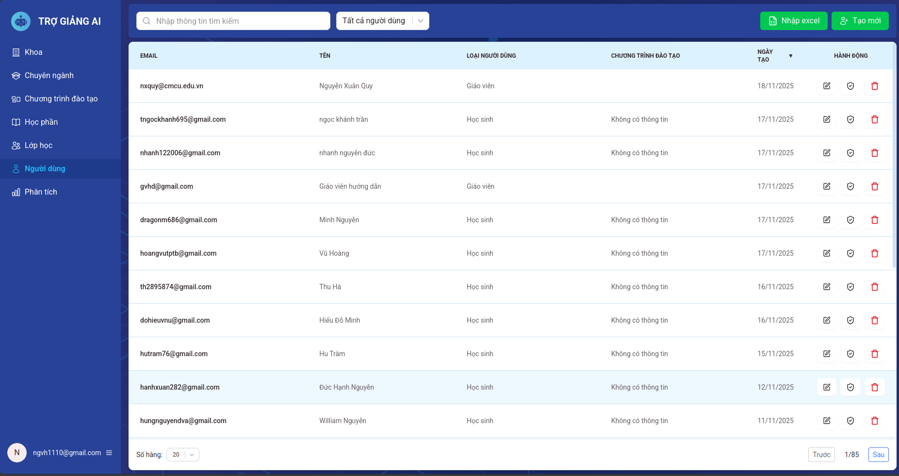 Danh sách Người dùng