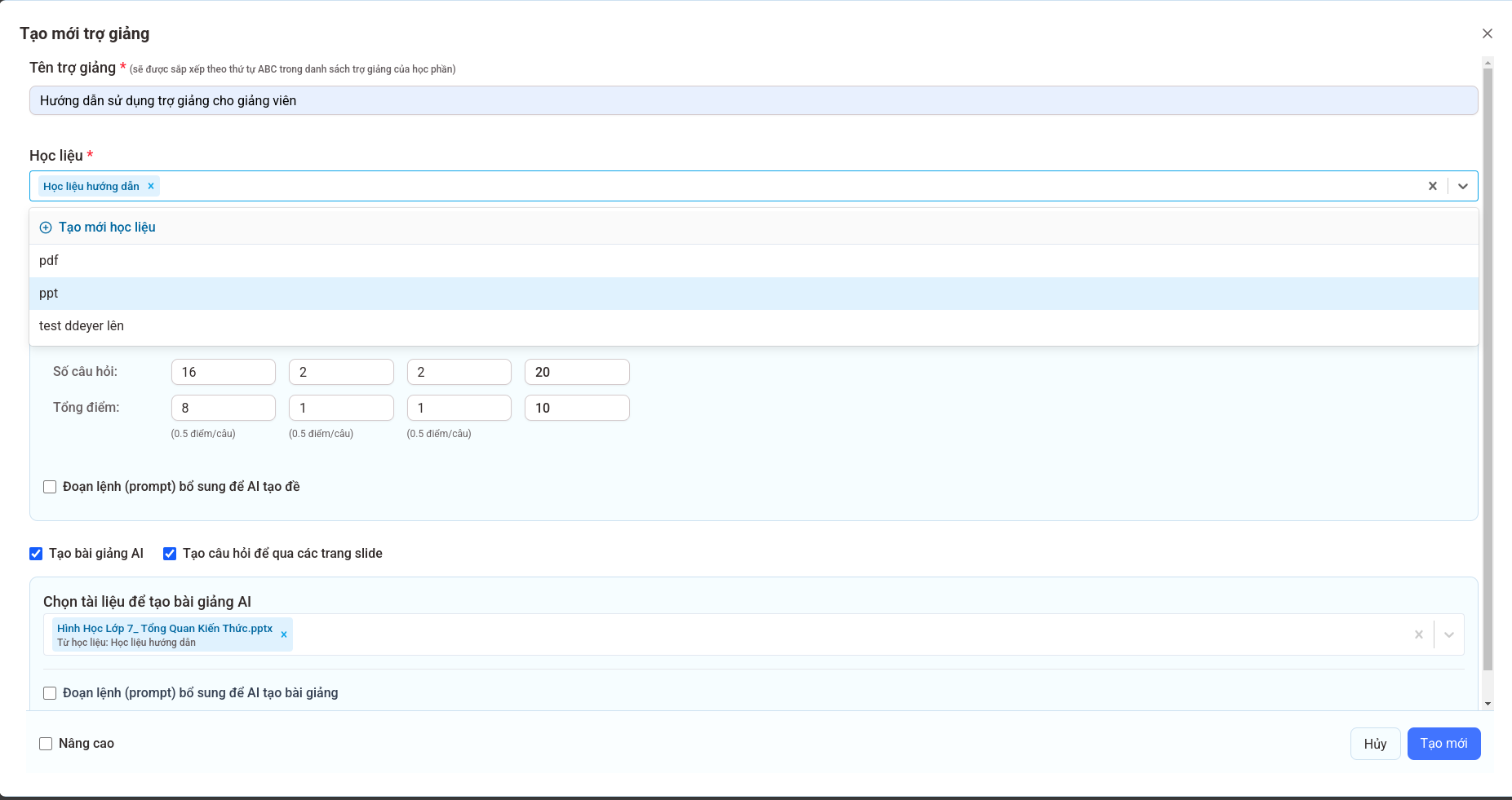 Tạo mới Trợ giảng