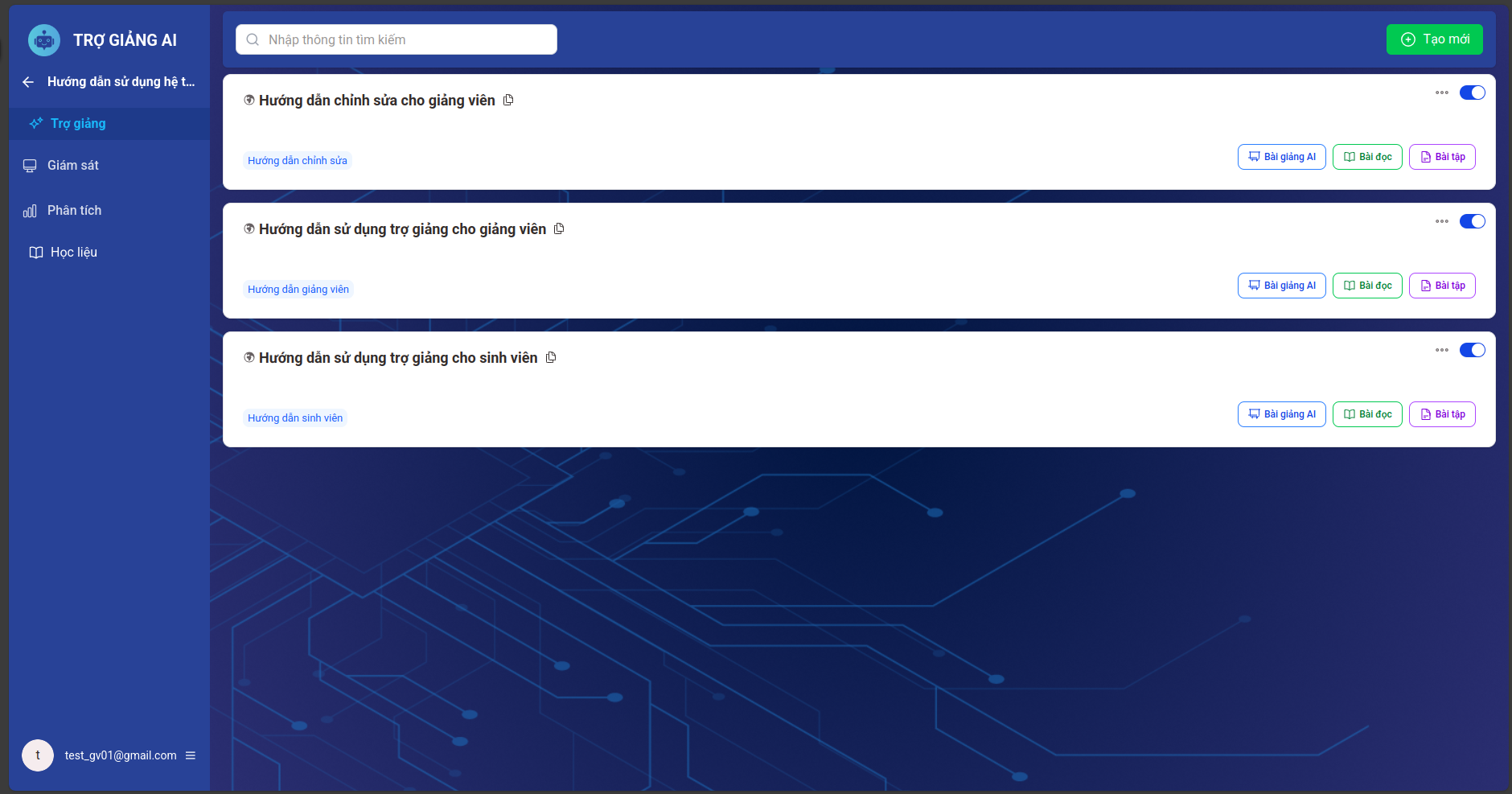 Giao diện quản trị danh sách Trợ giảng