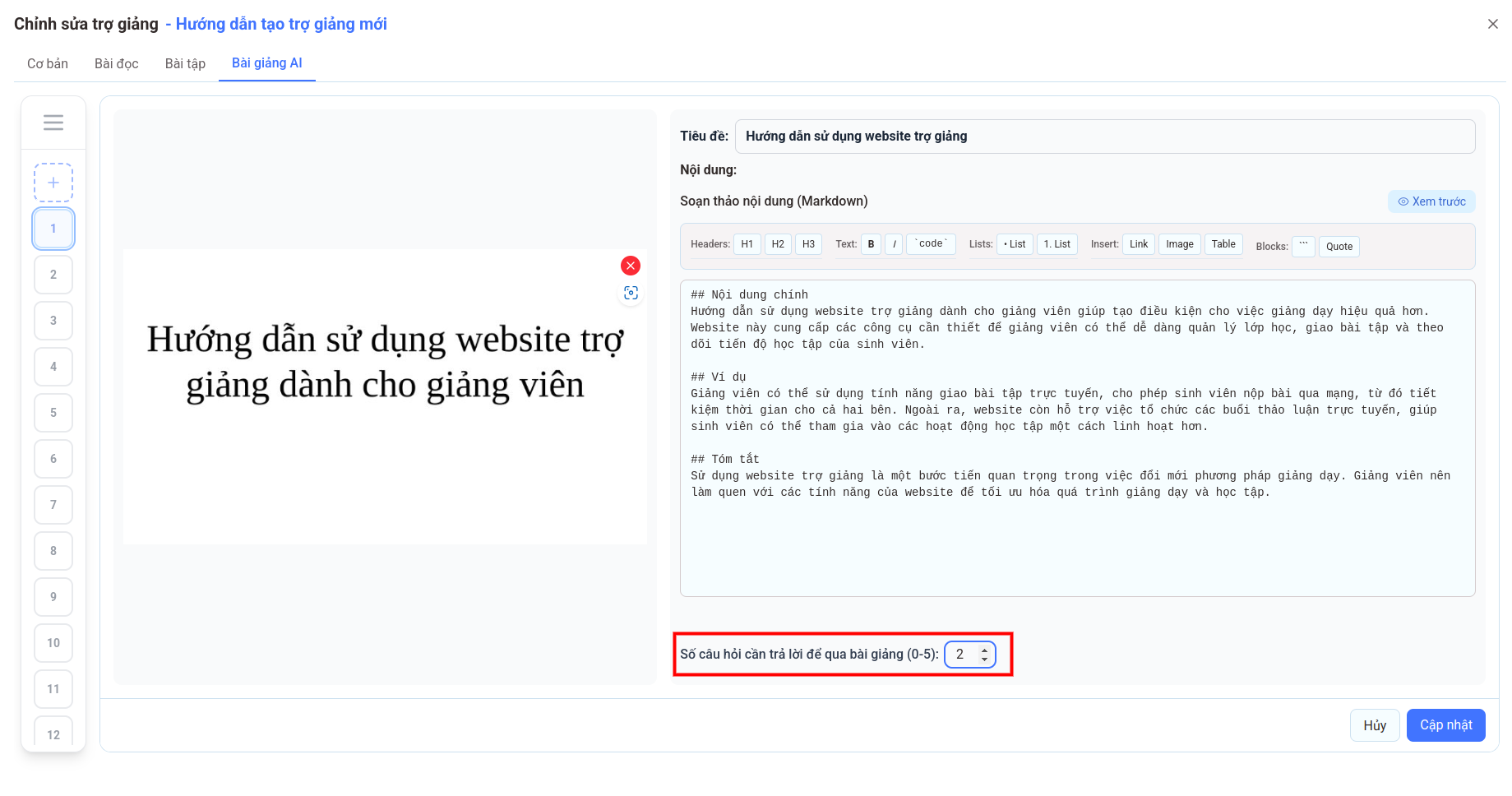 Số câu hỏi sinh viên cần trả lời
