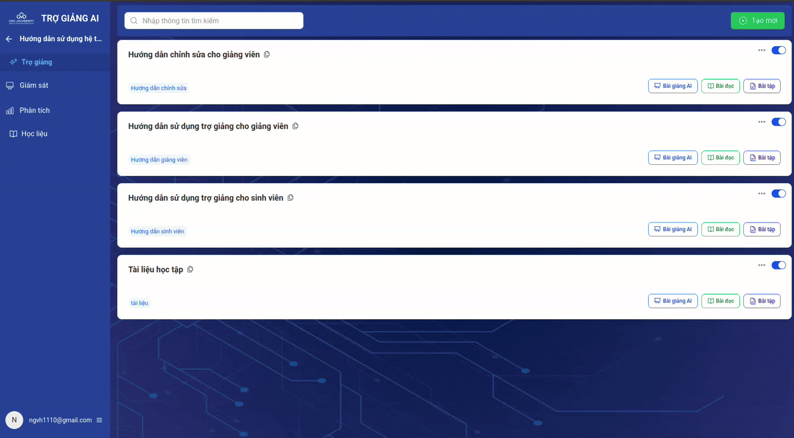 Giao diện tạo mới trợ giảng